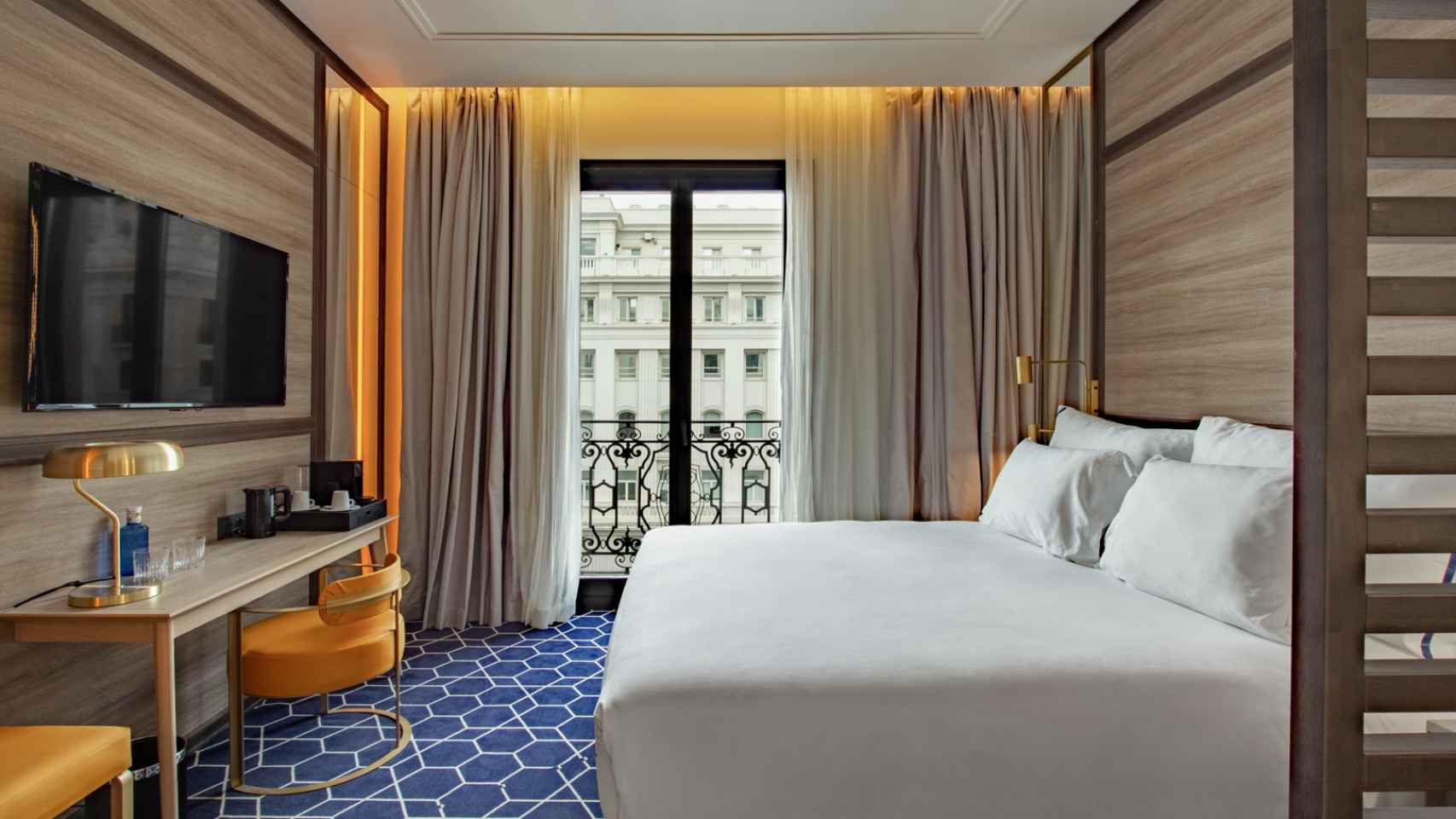 Una de las habitaciones de su nuevo hotel madrileño, Pestana Gran Vía.