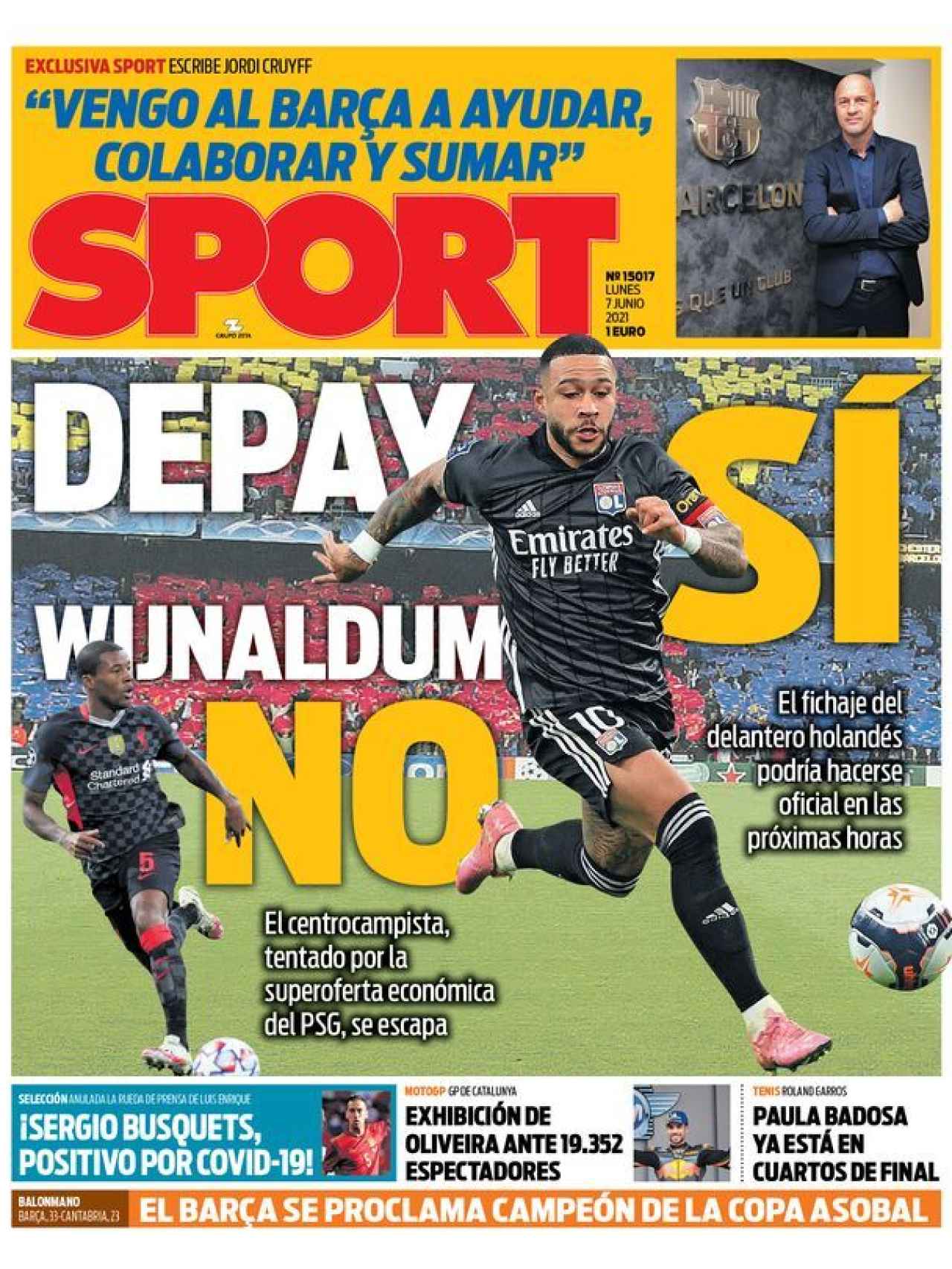 La portada del diario SPORT (07/06/2021)