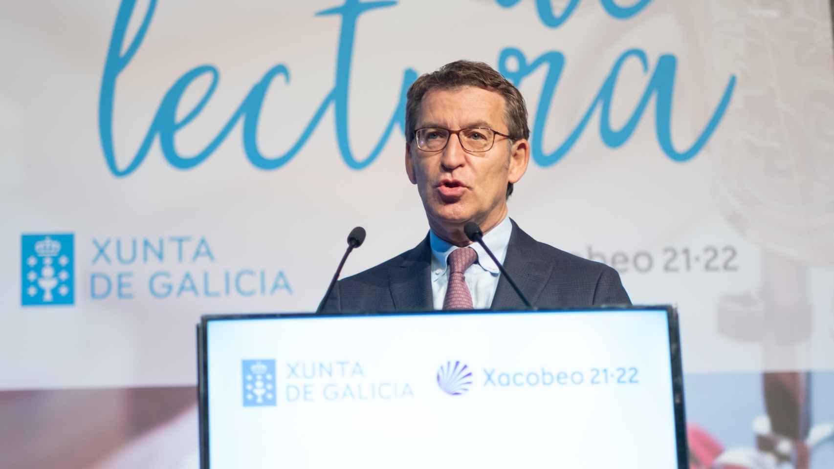 El presidente de la Xunta de Galicia, Alberto Núñez Feijóo, durante una rueda de prensa.