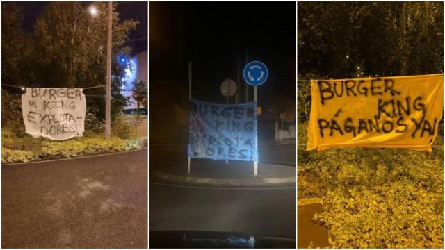 Pancartas de protesta de los trabajadores de Burger King.