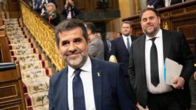 Jordi Sànchez y Oriol Junqueras, juntos en el Congreso de los Diputados, en 2019.