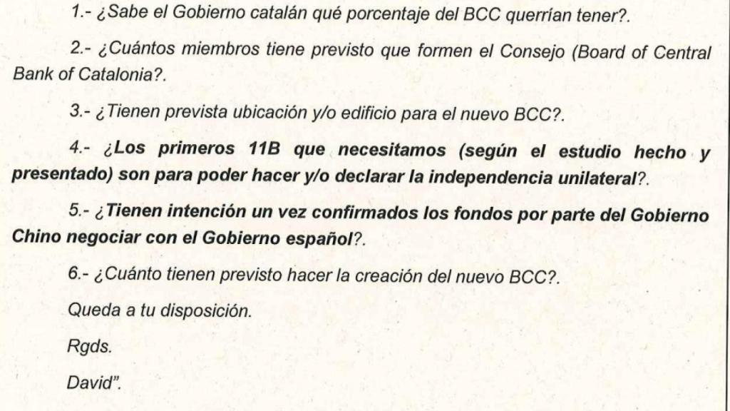 El informe de la Guardia Civil dirigido al Tribunal Supremo recoge las dudas planteadas a la Generalitat por el Gobierno chino.