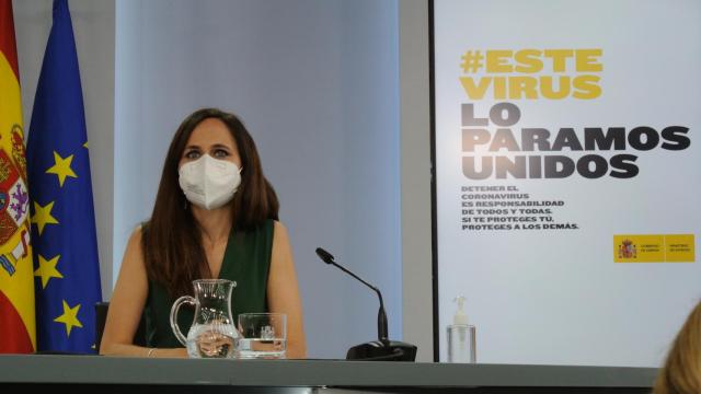 Ione Belarra, ministra de Derechos Sociales, en la sala de prensa del Consejo de Ministros.