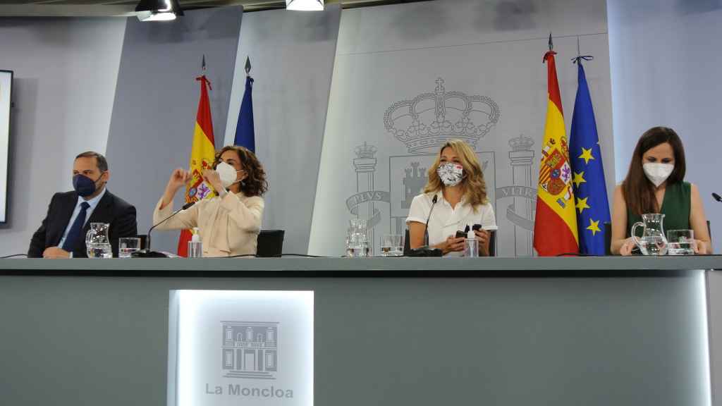 La última imagen juntos de José Luis Ábalos y Ione Belarra, en rueda de prensa junto a María Jesús Montero y Yolanda Díaz, el pasado 8 de junio, en Moncloa.