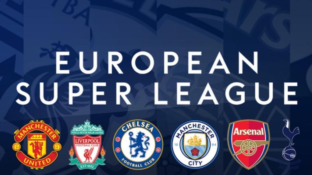Los clubes ingleses que se adhirieron a la Superliga Europea antes de su salida, en un fotomontaje de sus escudos