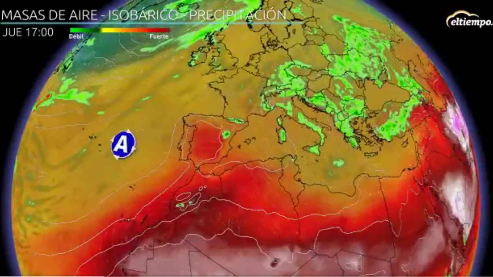 El anticiclón de las Azores y las anomalías de calor en España para el jueves. Eltiempo.es
