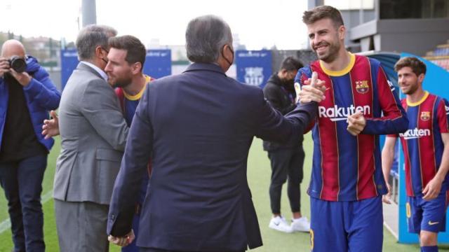 Gerard Piqué, durante la vuelta de Joan Laporta