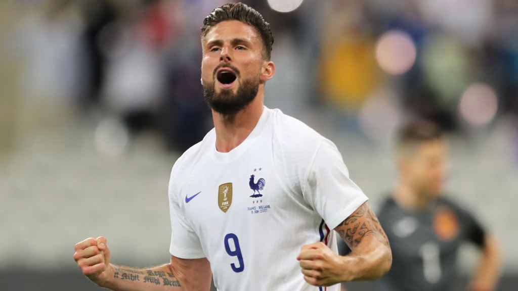 Giroud, celebrando un gol con Francia