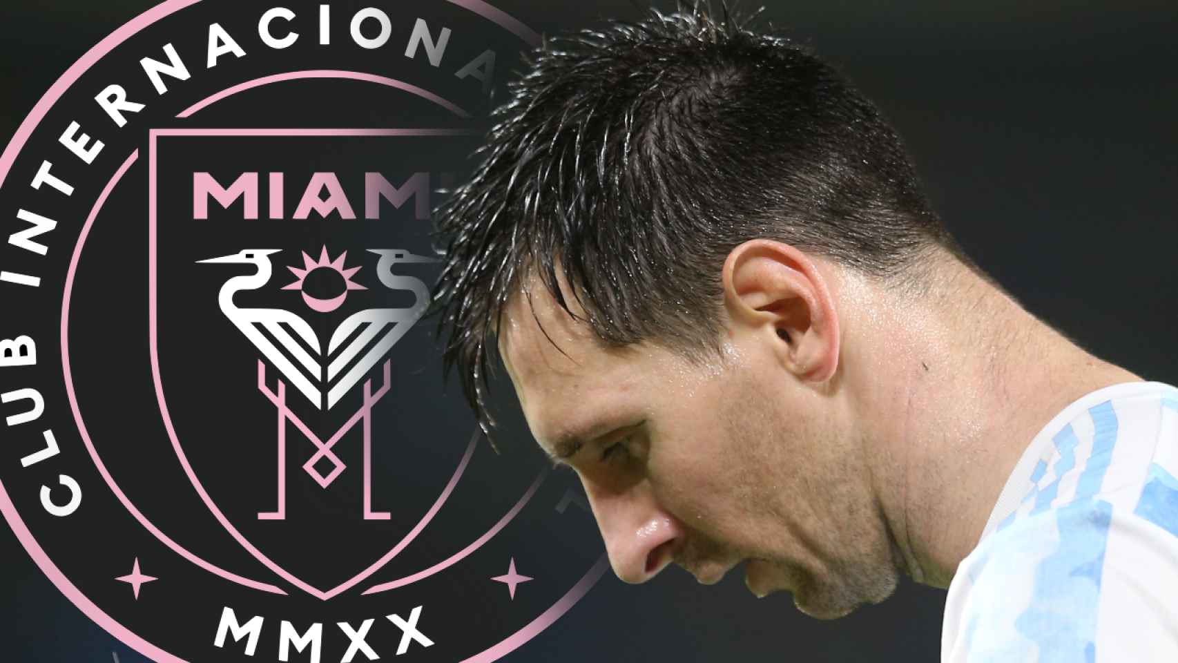 Leo Messi, con la selección de Argentina, en un fotomontaje con el logo del Inter de Miami