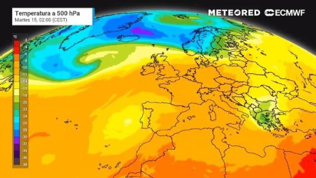 La DANA (amarillo) situada frente a España. METEORED.