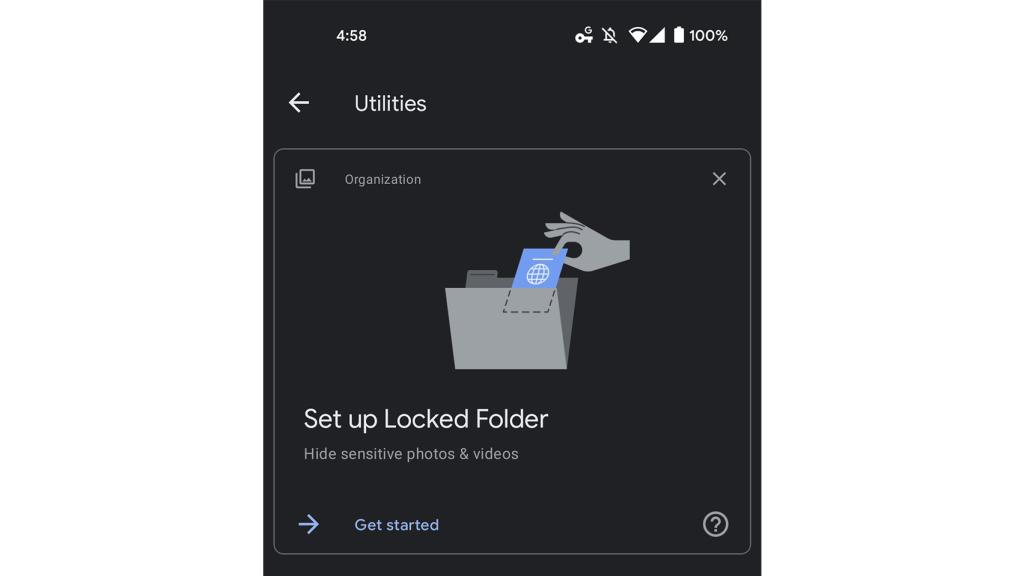 Pantalla de ayuda de la carpeta protegida en Google Fotos