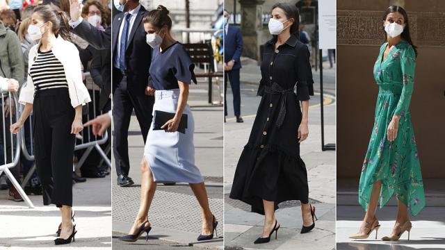 Letizia con varios modelos de 'slingback' en un fotomontaje de JALEOS.