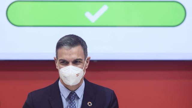 Pedro Sánchez en una foto de archivo durante la presentación del certificado verde digital en FITUR 2021