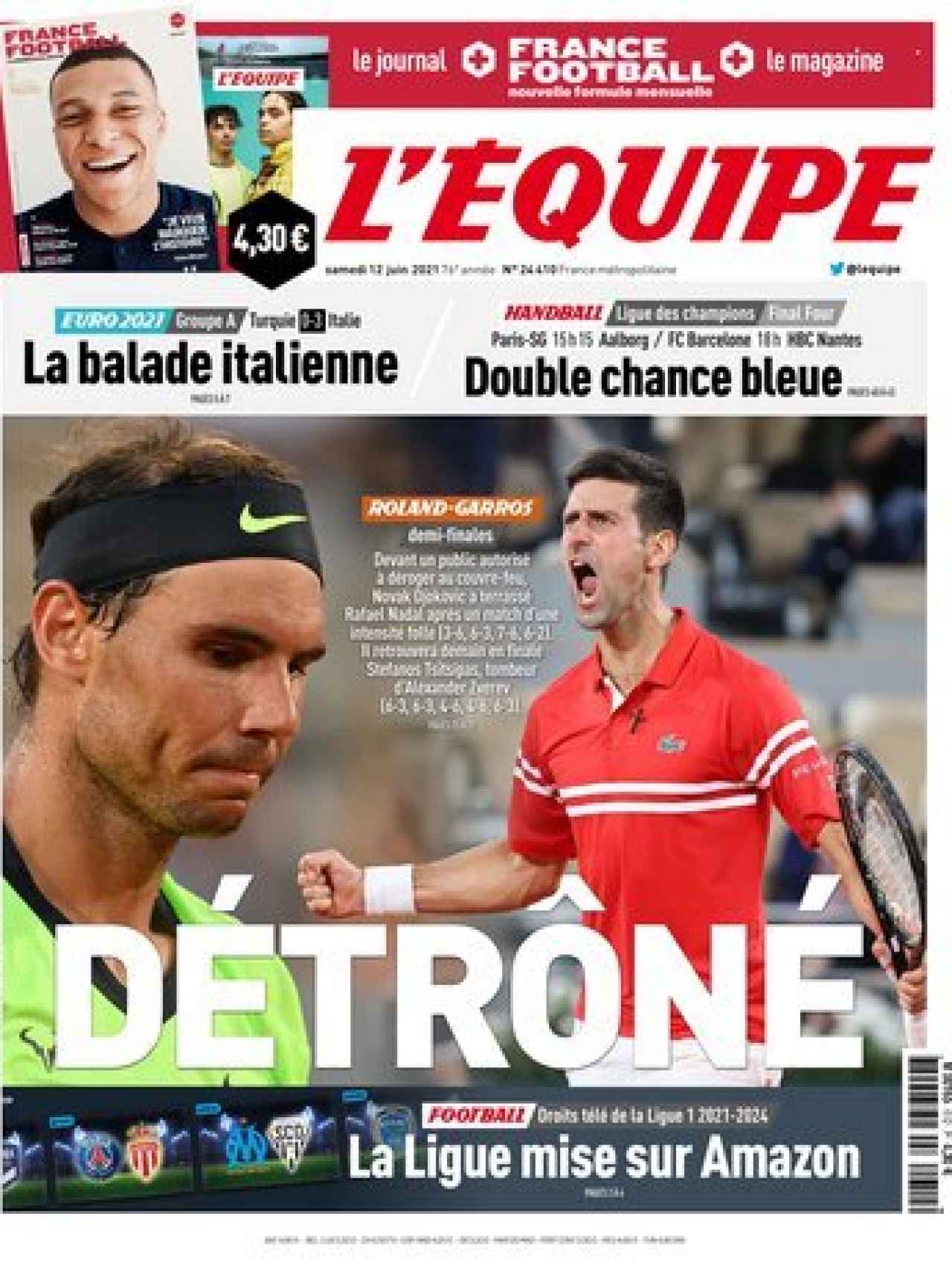 La portada del diario L'Équipe (12/06/2021)