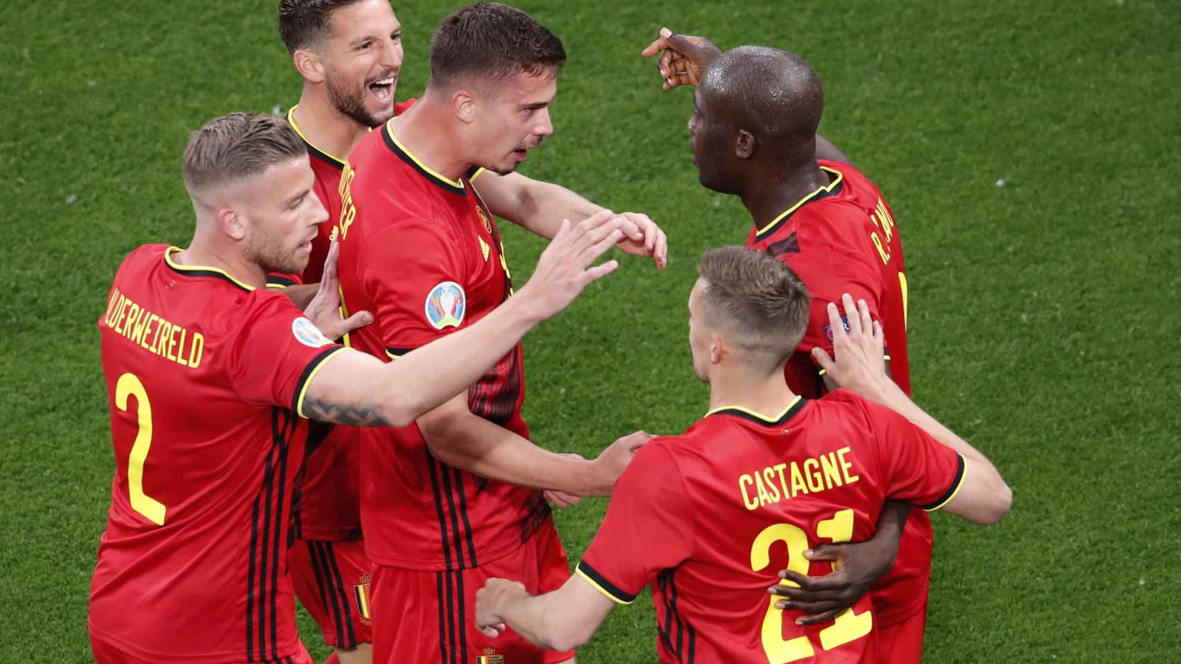 Bélgica celebra el gol de Lukaku ante Rusia