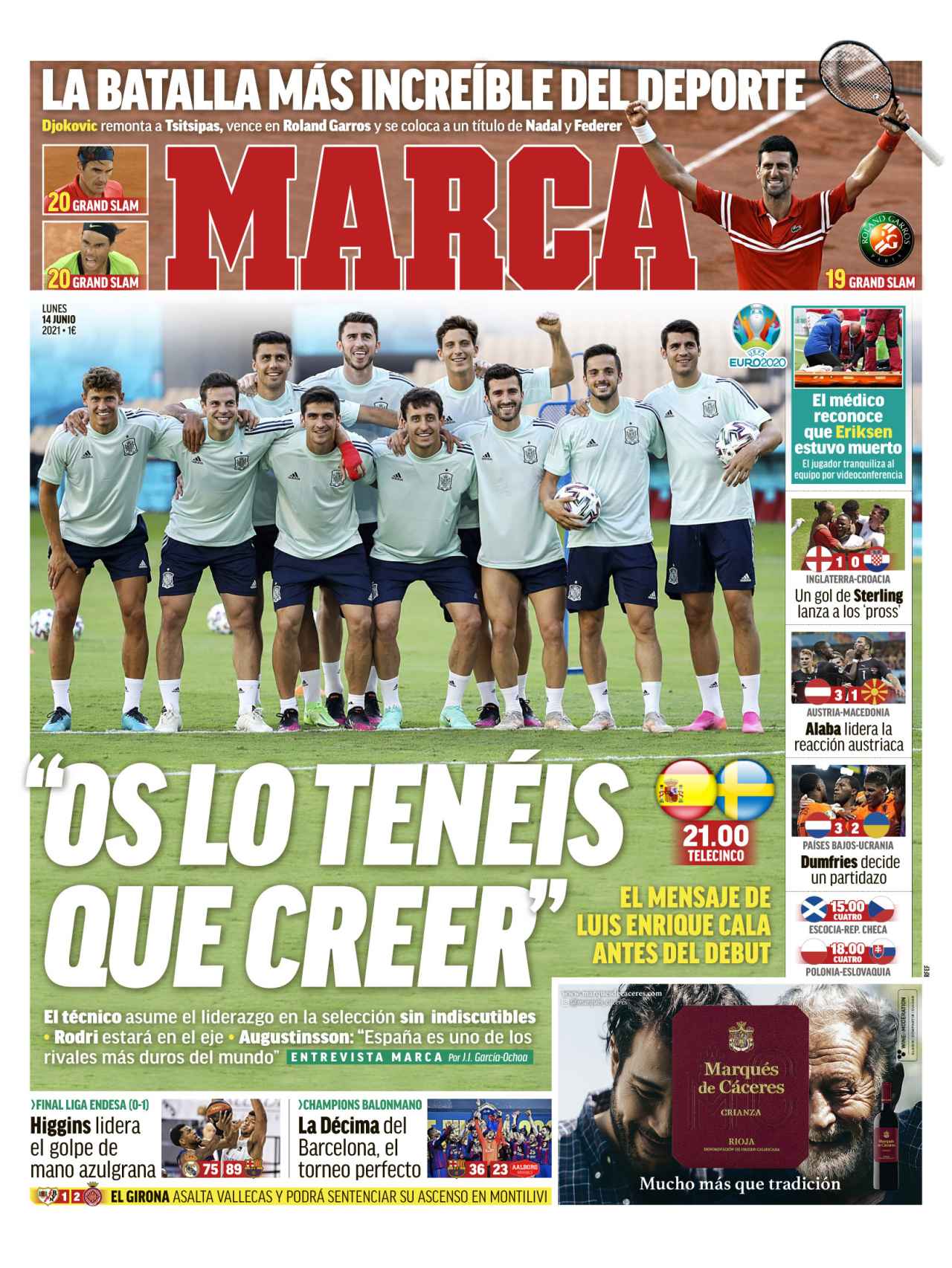 La portada del diario MARCA (14/06/2021)