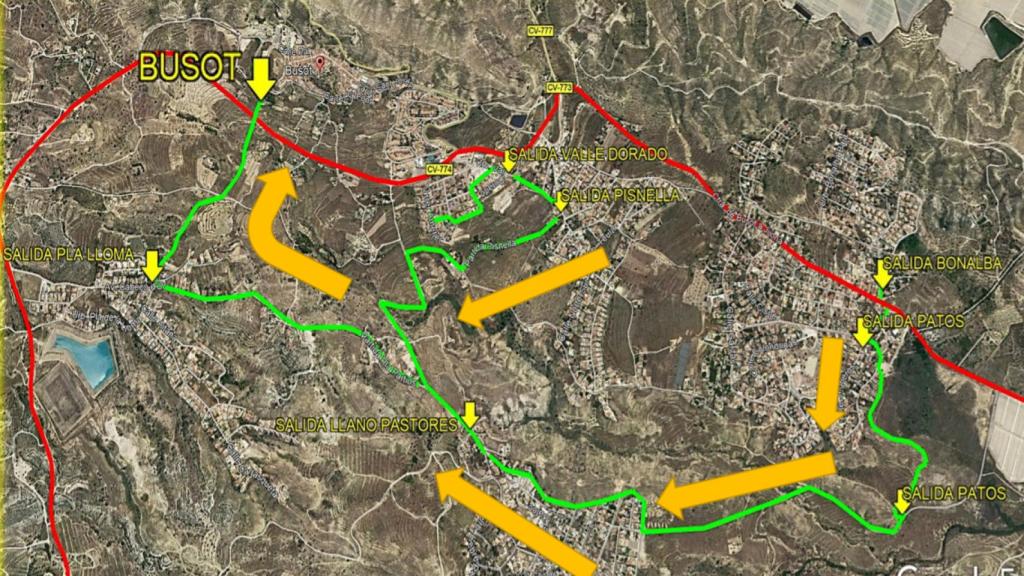 Zona de la prueba e itinerarios de tráfico alternativos.