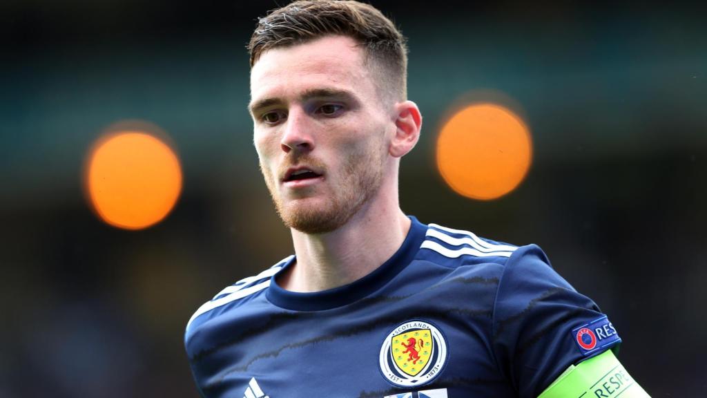 Andy Robertson, en un partido de la selección de Escocia