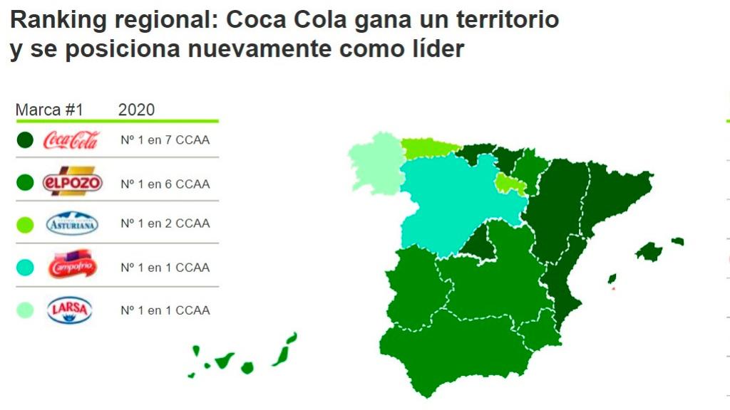 El mapa de las marcas más elegidas en cada una de las 17 comunidades autónomas.