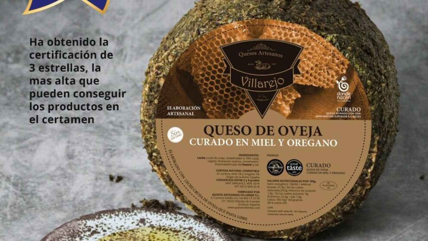 al queso de oveja curado en miel y orégano “Villarejo”