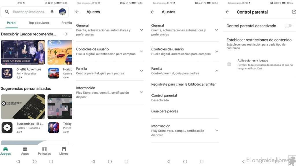 Play Store control parental