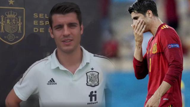 Álvaro Morata, en un fotomontaje con un partido de la selección