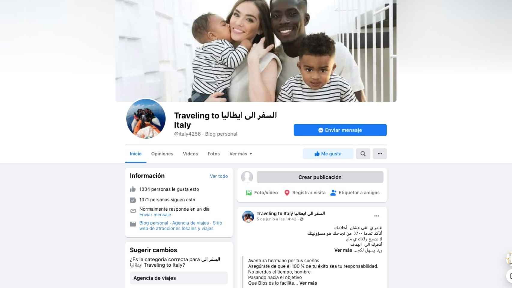 La cuenta de Facebook vinculada a una red de tráfico ilegal de inmigrantes que opera entre Libia e Italia.