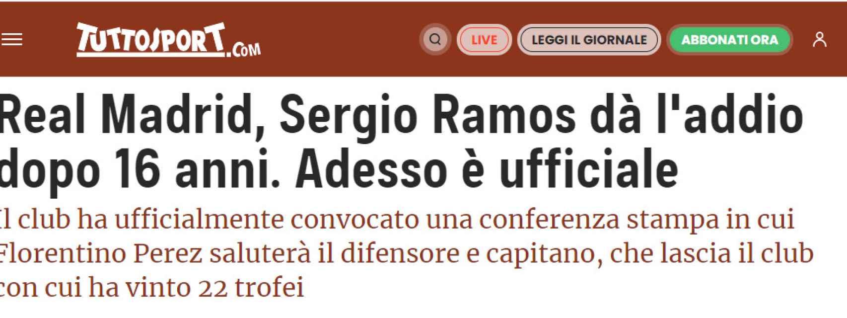 Tuttosport y su noticia sobre Sergio Ramos