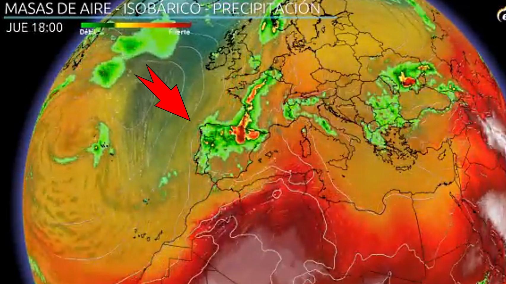 La vaguada atlántica afectando a España. Eltiempo.es.