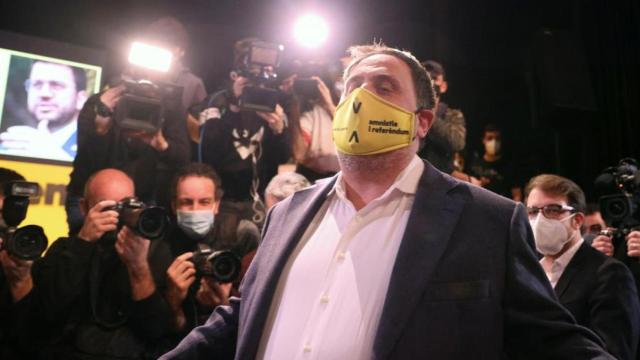 Oriol Junqueras, líder de ERC, durante un acto de campaña.