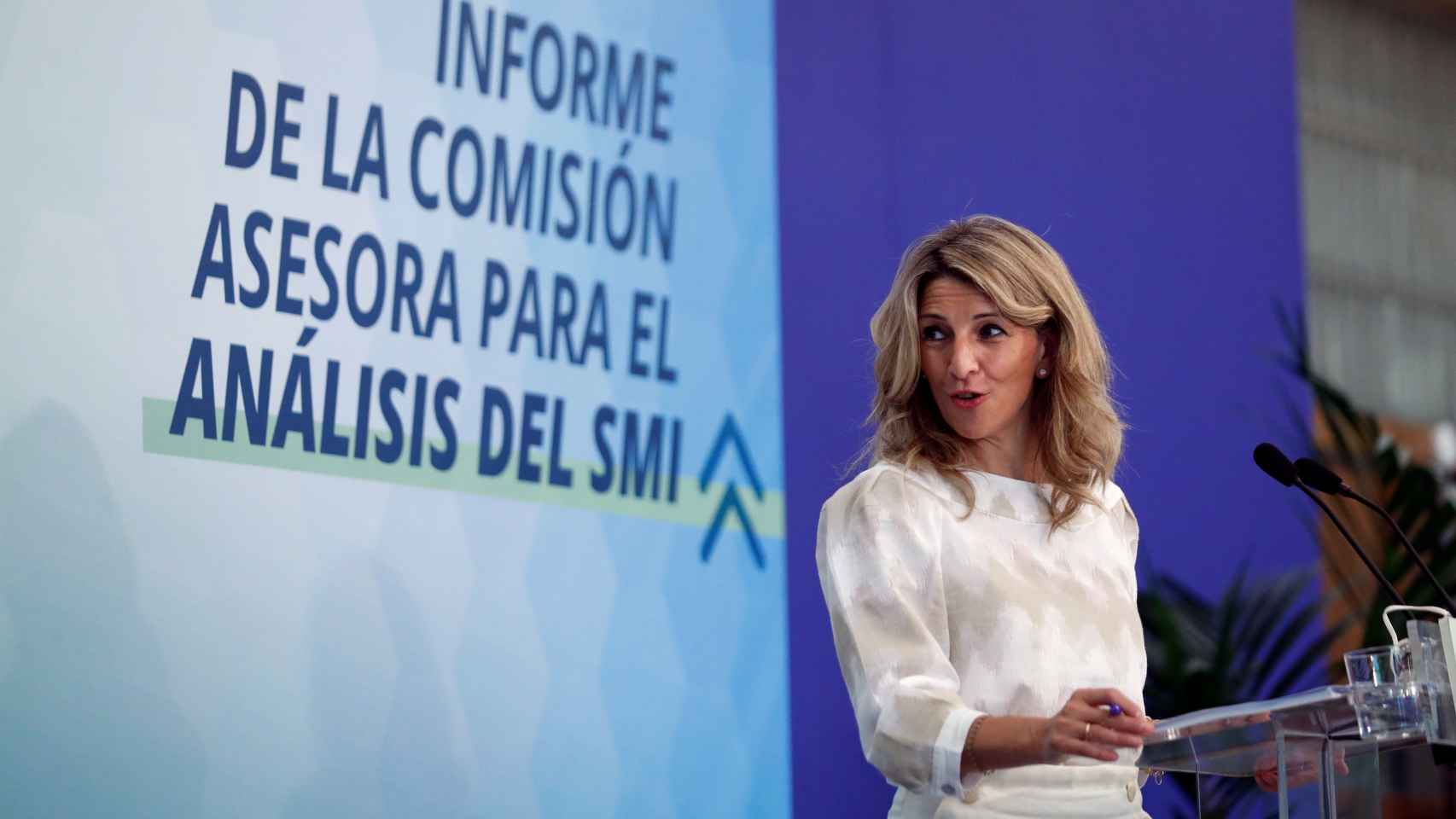 Yolanda Díaz, vicepresidenta tercera y ministra de Trabajo, en la presentación del informe sobre el SMI.