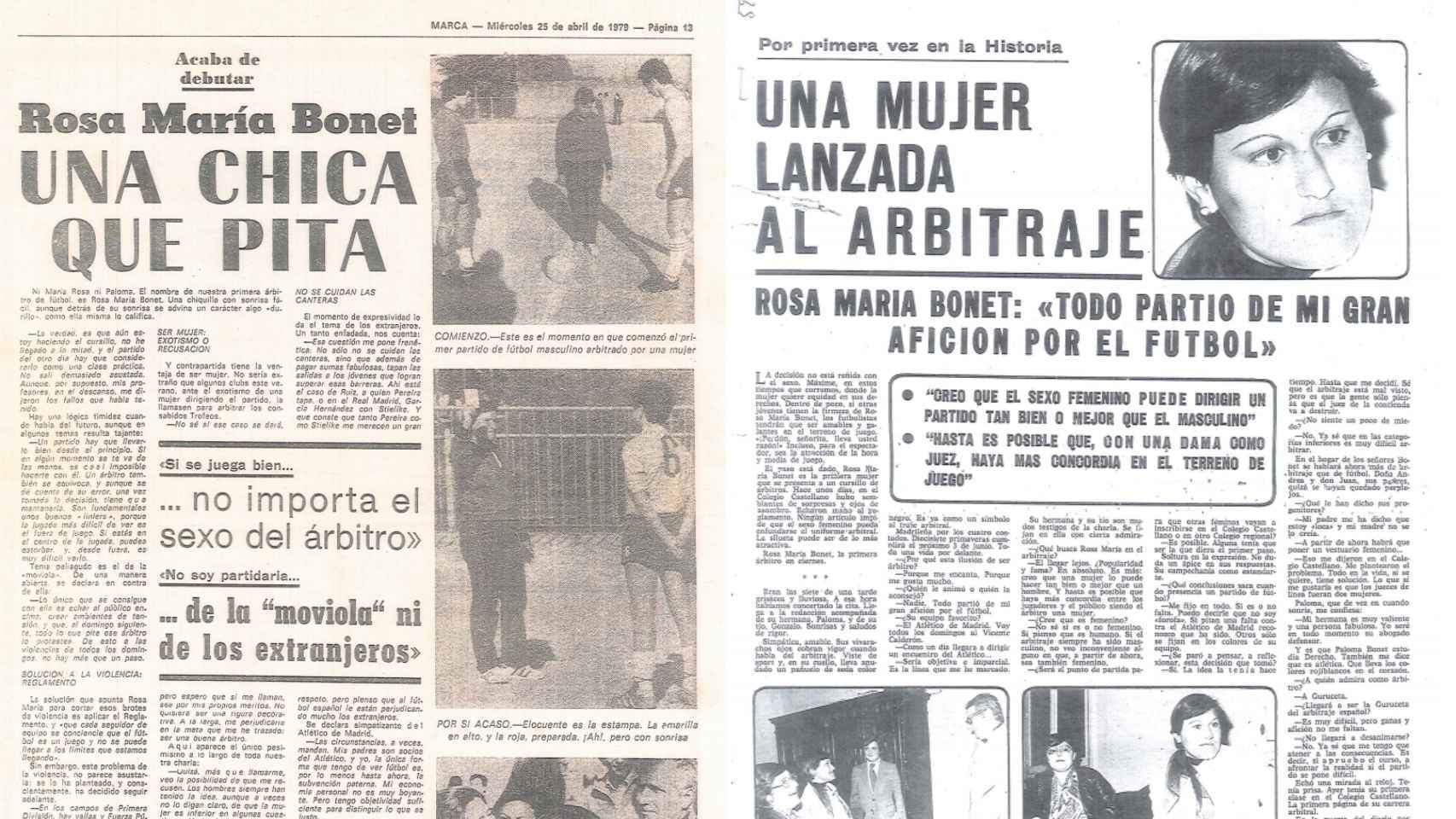 Noticias del Marca y el AS contando la historia de Rosa Bonet en 1979.