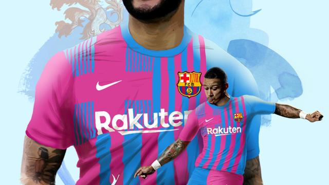 Memphis Depay, en el fotomontaje con la camiseta del Barça