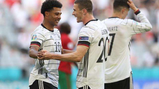 Serge Gnabry, Robin Gosens y Kai Havertz, durante el Portugal - Alemania