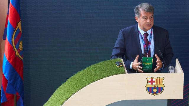 Joan Laporta, durante la Asamblea de Compromisarios del FC Barcelona de 2021