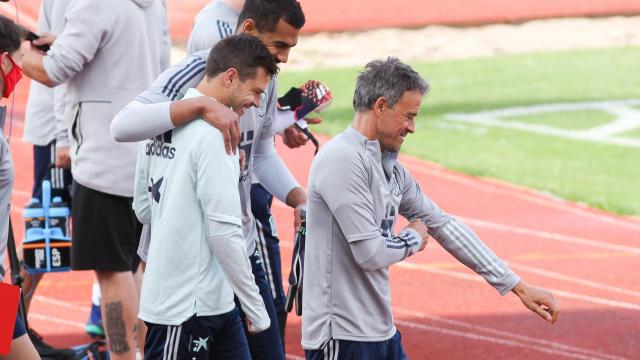 Luis Enrique, durante un entrenamiento de España