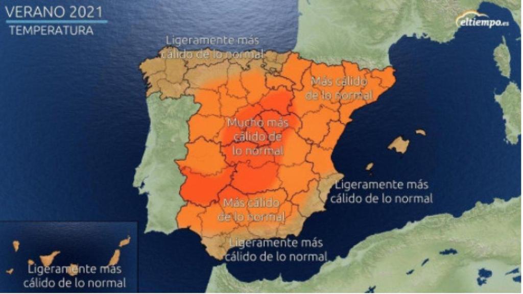 Temperaturas previstas para el verano en relación a lo habitual.