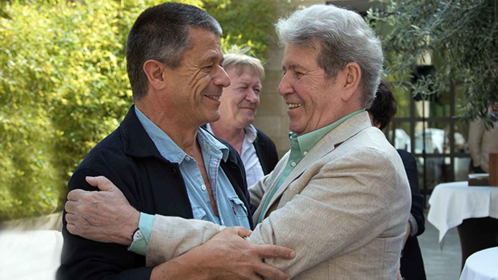Carrère y Herralde en la fiesta del 50º aniversario de Anagrama en septiembre de 2019. Foto: Maria Teresa Slanzi