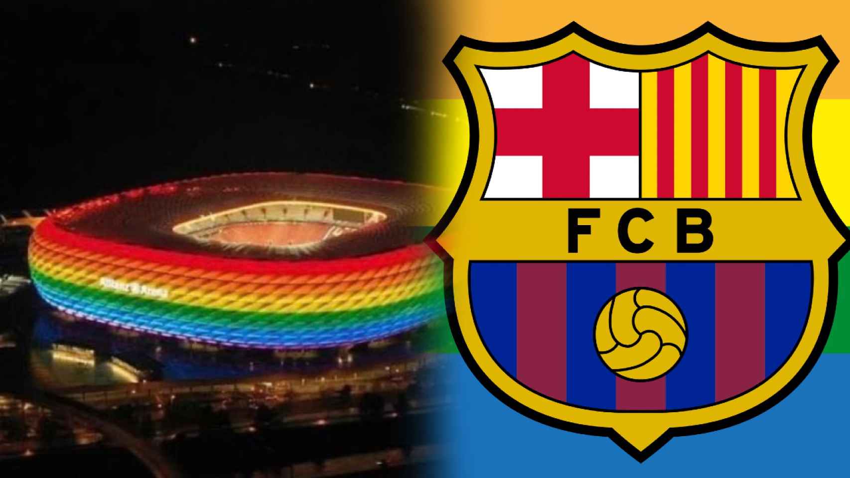 El Allianz Arena con los colores de la bandera LGTB y la publicación del Barça, en un fotomontaje