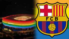 El Allianz Arena con los colores de la bandera LGTB y la publicación del Barça, en un fotomontaje