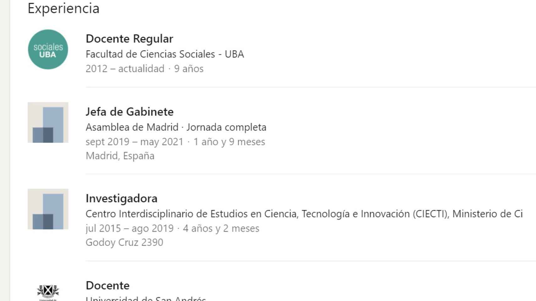 El perfil de Gabriela Porta publicado en la red Linkedin.