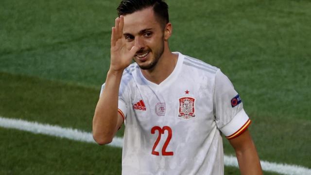 Pablo Sarabia celebra su gol a Eslovaquia