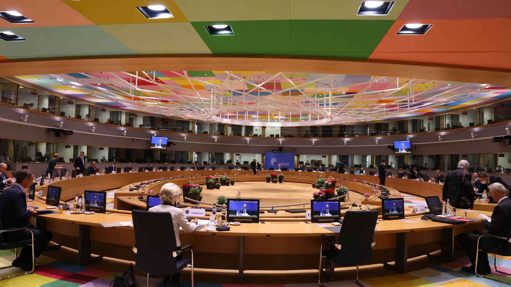 La sala de reuniones de los líderes de la UE, este jueves al inicio del Consejo Europeo