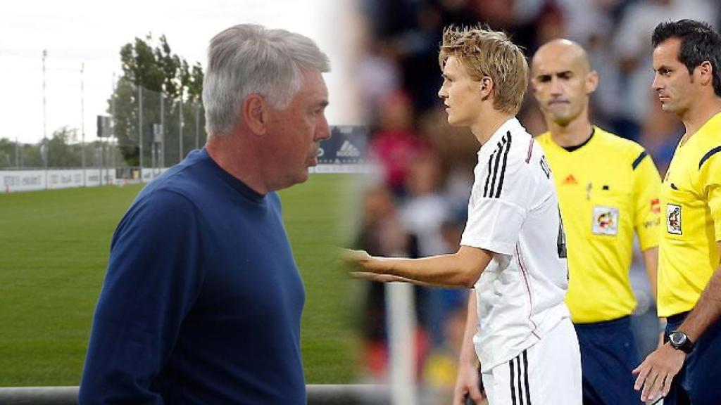 Carlo Ancelotti y Martin Odegaard, en un fotomontaje