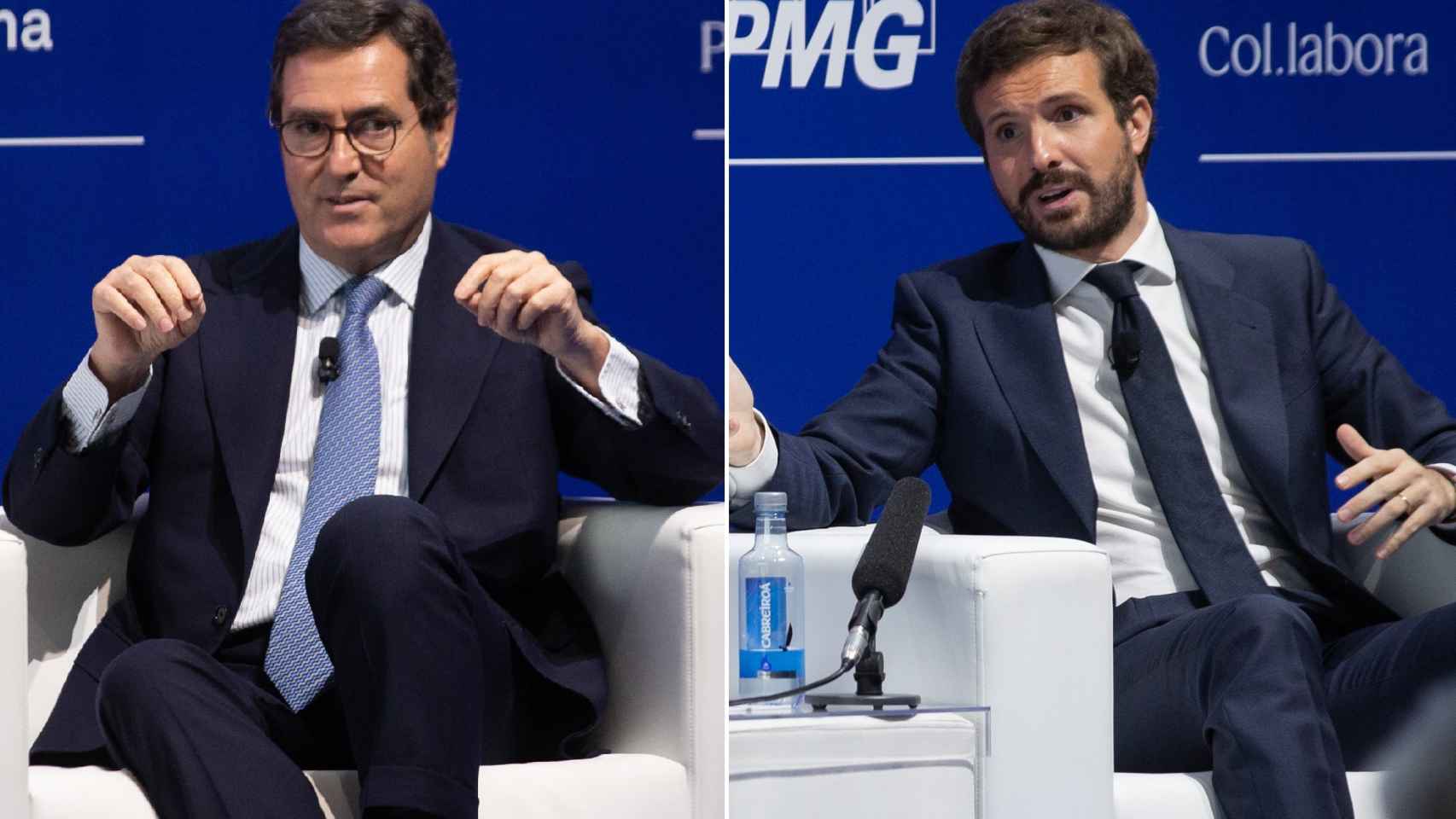 Antonio Garamendi y Pablo Casado en el Cercle d'Economia.