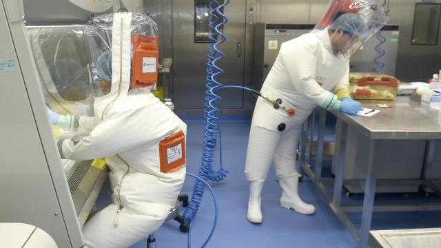 Trabajadores en el Instituto de Virología de Wuhan, China.