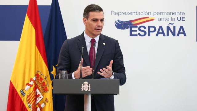 Pedro Sánchez, durante la rueda de prensa posterior al Consejo Europeo, en Bruselas.