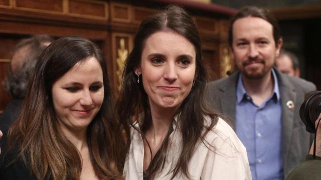 Ione Belarra, Irene Montero y Pablo Iglesias en el Congreso de los Diputados.