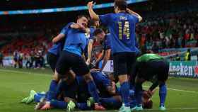 Celebración de los jugadores de la selección de Italia durante el partido de octavos de la Eurocopa 2020