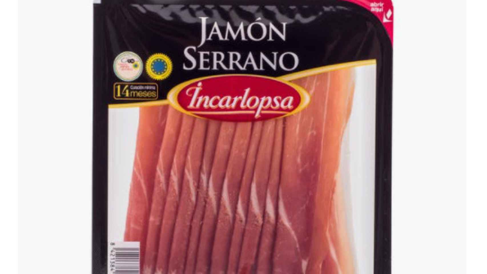 El paquete de jamón cortado de Incarlopsa.